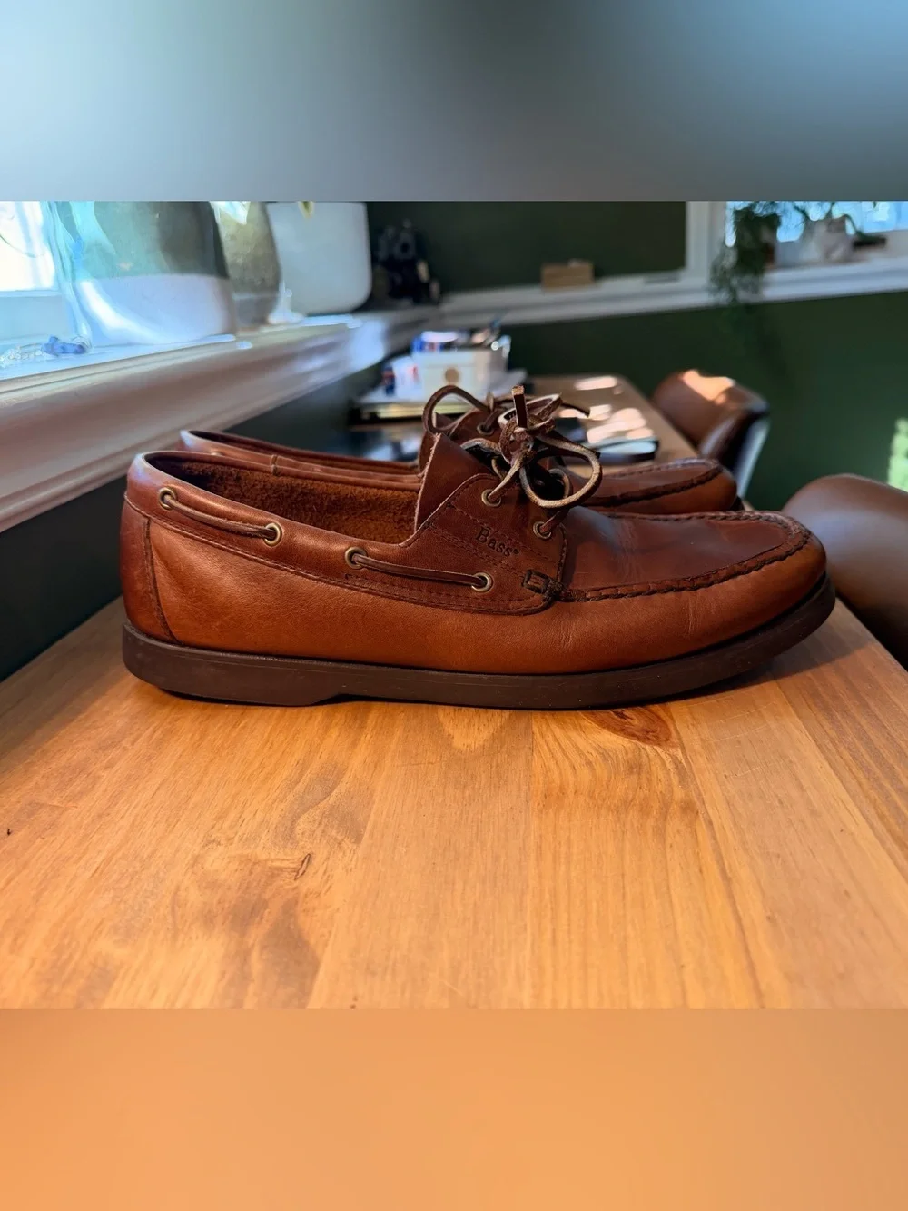 GH Bass Men's Chestnut Brown Leather Boat Shoes 12 W